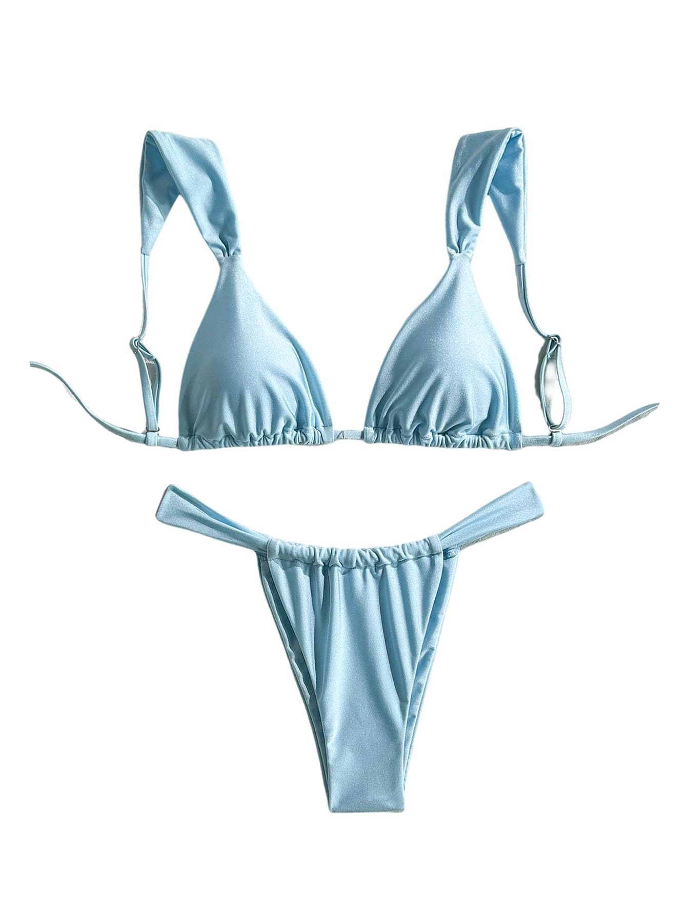 Damski Dwuczęściowy Zestaw Bikini Trójkątne Stringi Brazylijski Strój Kąpielowy Niebieski Średni