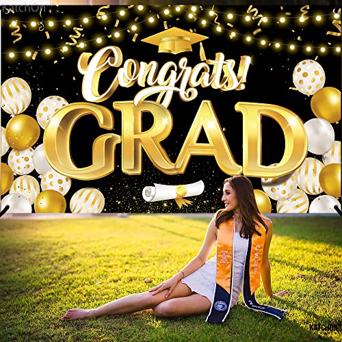 Image of Graduation Decorations 2026-72x44 Inch Graduation Banner, Congrats Grad Banner, Congratulations Banner 2026 Graduation Party Decorations, Black and Gold Graduation Backdrop, KatchOn