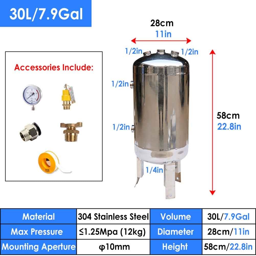 Amazon.co.jp: ポータブルステンレススチールエアタンク、1.3 2.6 4 5