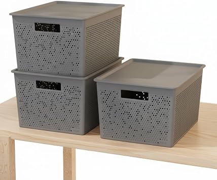 Deconox Seul Çok Amaçlı Kapaklı Saklama Kutusu - Şık ve Dekoratif Dolap İçi Organizer Düzenleyici (4 L / 12 L / 20 L Boy Seçenekli) 3 Renk (GRİ, 20 LİTRE)