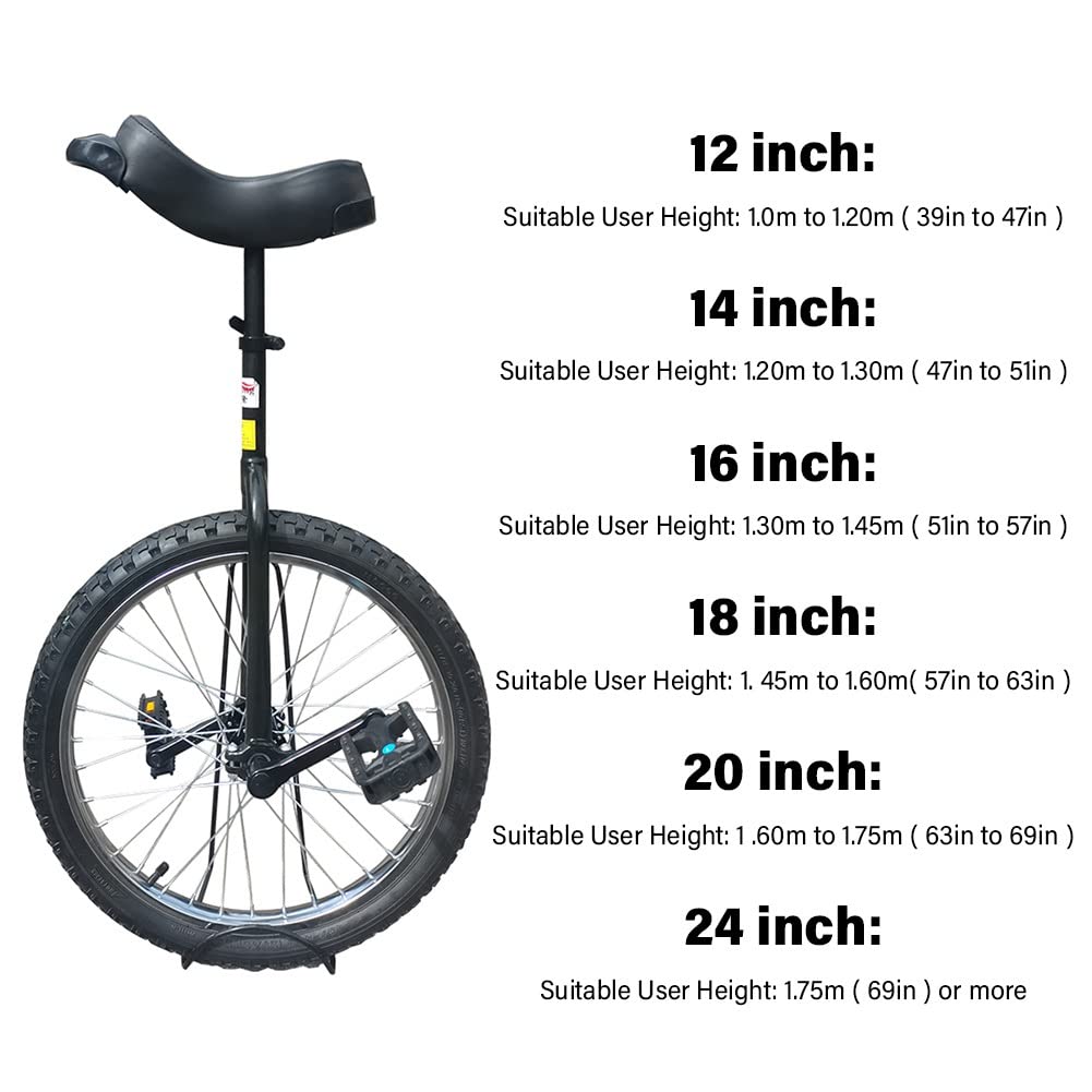 Einrad Klein 12"/14" Einrad für kleine Kinder, Mittel 16"/18" Einrad für große Kinder, Jugendliche und Teenager, Groß 20"/24" Einrad für Erwachsene, Anfänger bis fortgeschrittene Fahrer