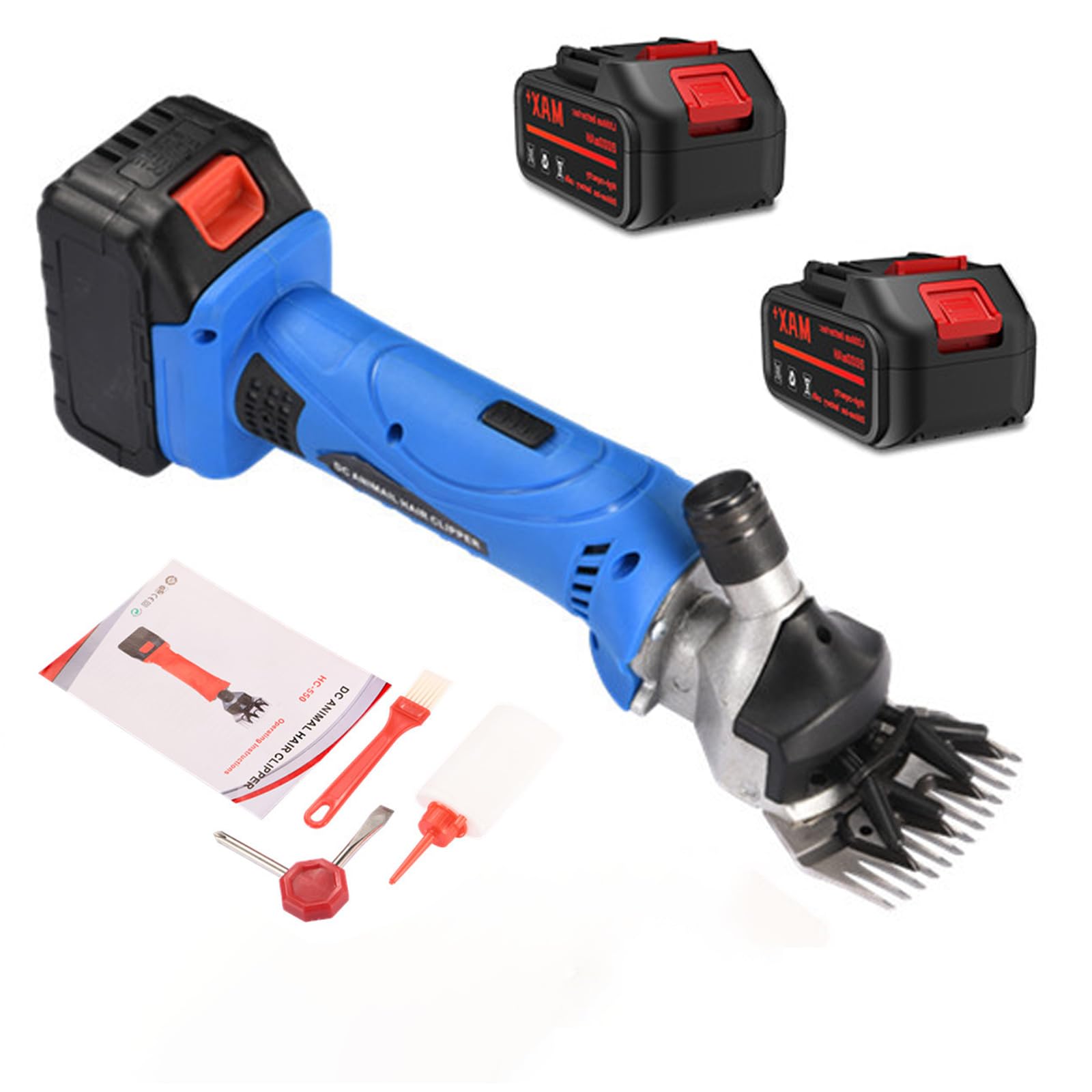 Cortadora eléctrica de pelo de caballo, cortadora de lana inalámbrica con 2 baterías, cuchilla desmontable, recortadora equina profesional de pelo de caballo de 2500r/min para mascotas, abrigos blue