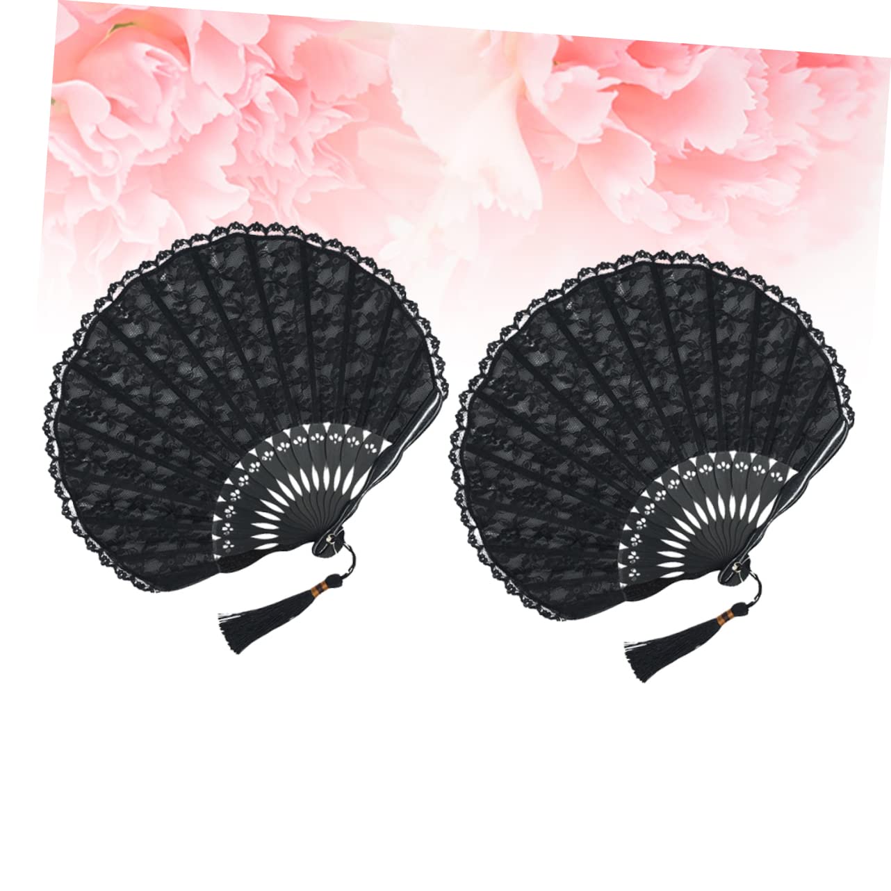 STOBAZA 4stücke Handgefertigte Retro Fächer Spitze Design Faltbare Japanische Stil Handventilatoren Für Damen Hochzeits Und Partysouvenirs Schwarze Oberfläche Mit Spitzenverzierung