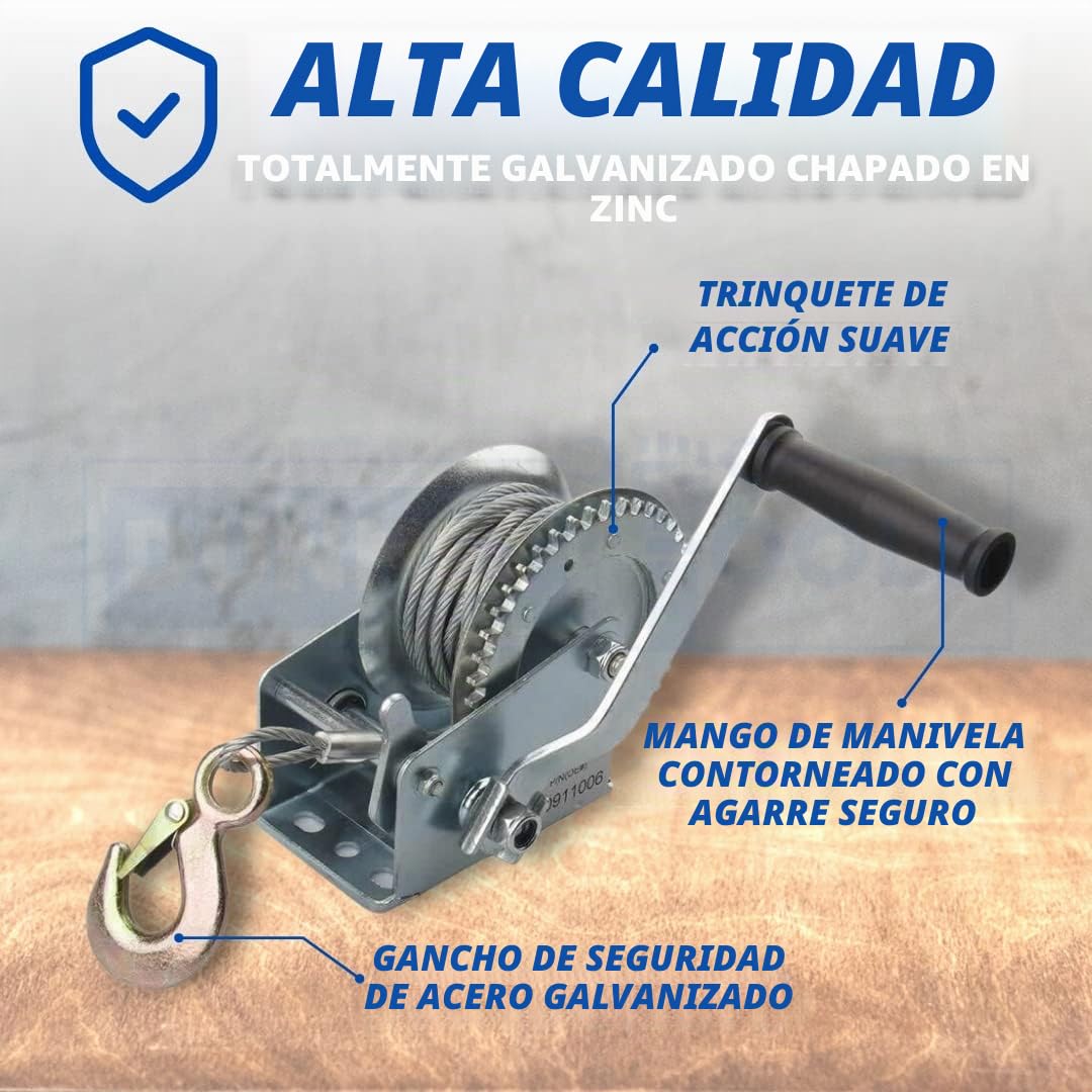 Cabestrante manual de 20 m, resistente de 1200 libras, gancho manual para barco, ATV, remolque, cabrestante resistente para remolque, alambre largo, polipasto de alambre duradero
