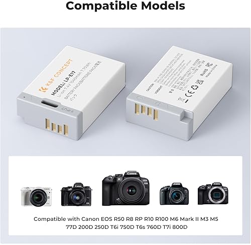 Miniatura 4 de K&F CONCEPT Paquete de 2 baterías LP-E17, USB-C R50 compatibles con Canon EOS R100 R50 RP R8 R10, Powershot V1, Rebel T8i T7i T6i T6s SL2 SL3 EOS