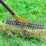 Thatch Rake, 51' Heavy Duty Metal Dethatcher Rake with 15' Wide Double-Edged Sharp Tines Thatch Rakes for Lawns,Dead Grass Removal,Soil Loosening,Lawn Care, Dethatching,Yard,Garden