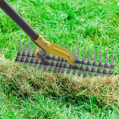 Thatch Rake 51" Heavy Duty Metal Dethatcher with 15" Tines