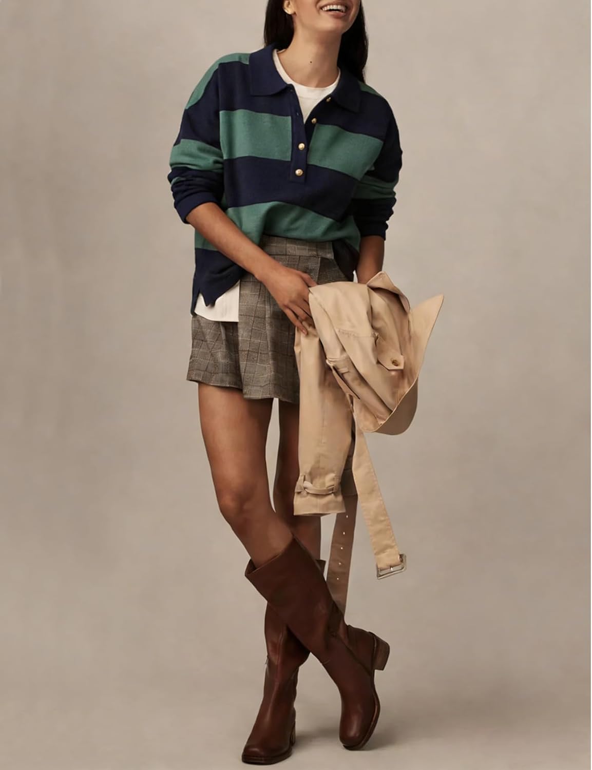 Rugby Polo Sweater for Women Striped Collared Sweaters Shirt Long Sleeve Knit Y2K Casual Pullover Top - Image 3