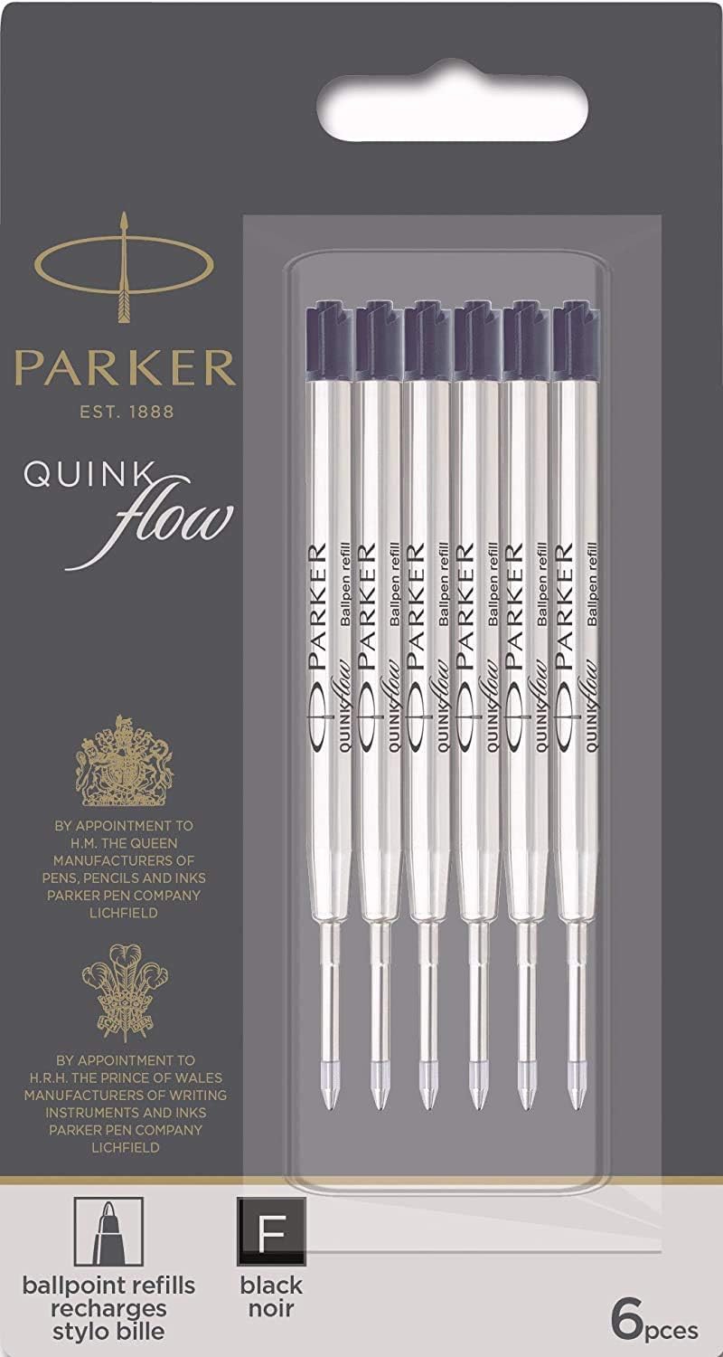 Parker QuinkFlow Ink Refill for Ballpoint Pens, Fine Point, Black Pack of 6 Refills (1782467)