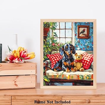 Bestbuddy Pet 8X10 Unframed Dachshund Sunroom Leisure House Pet Animal Oil Painting Art Print Poster Wall Decor Housewarming Kids Living Play Room AP242