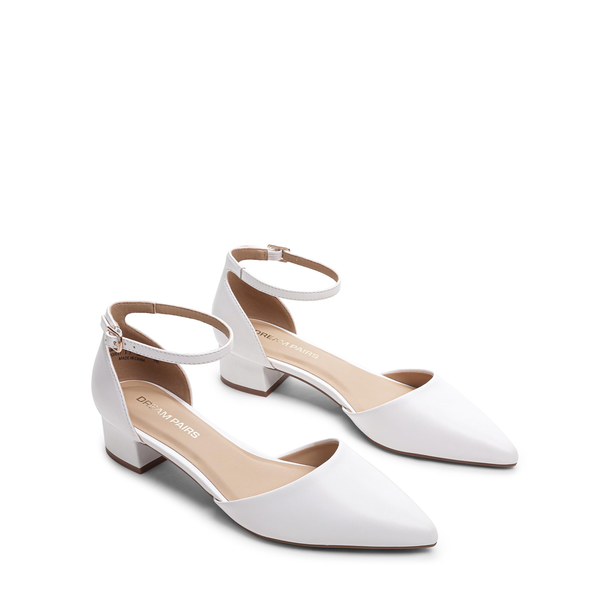 DREAM PAIRS Scarpe con Tacco Basso da Donna - Décolleté Chiusi Punta Affilata, Eleganti Comode Casual Ballerine con Cinturino alla Caviglia