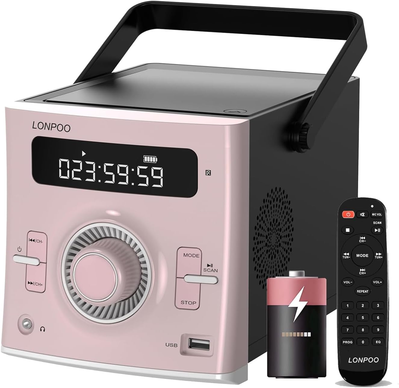 ポータブルCDプレーヤー 20W bluetooth対応/FMラジオ/MP3再生/USB/AUX入力/ヘッドフォンジャック/リモコン/マイクインターフェース 内蔵充電池 電池長持ちタイプ CDプレーヤー コンパクト