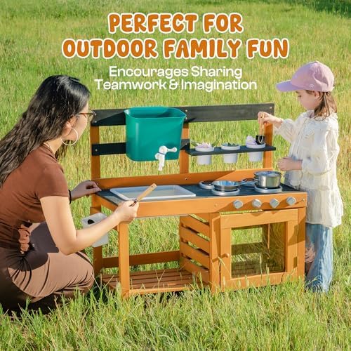 ROBUD Mud Kitchen for Kids Outdoor, Wooden Outdoor Play Kitchen, Kids Mud Kitchen with Removable Sink & Faucet, Monteeori Toys for Children Ages 3+ Years, WG426 - 5