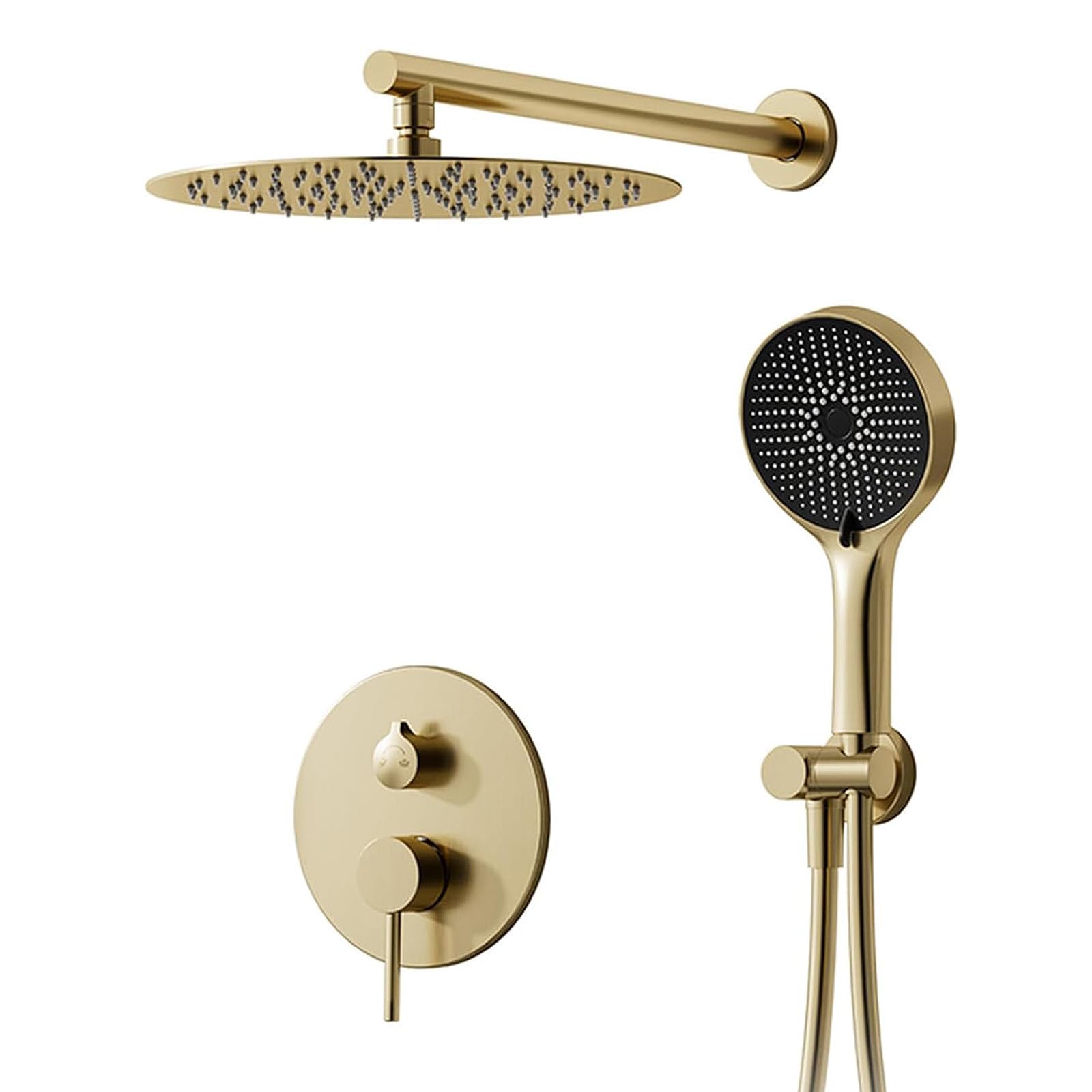 Columna Ducha Empotrada Duchas de Baño Dorada con Alcachofa Superior Grande de 40 cm, Sistema Ducha Empotrado con Rociador de Ducha 3 Modos, Oro Duchas de Baño Columna de Latón