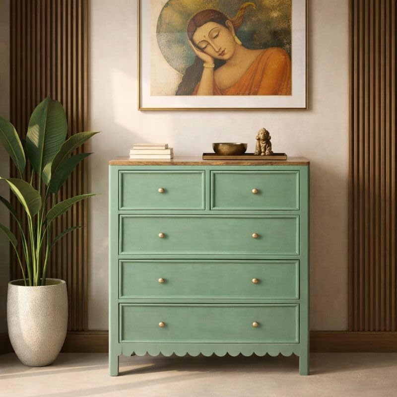 Scallops Solid Wood Chest of Drawer | Dresser with Storage | 5 Dr...