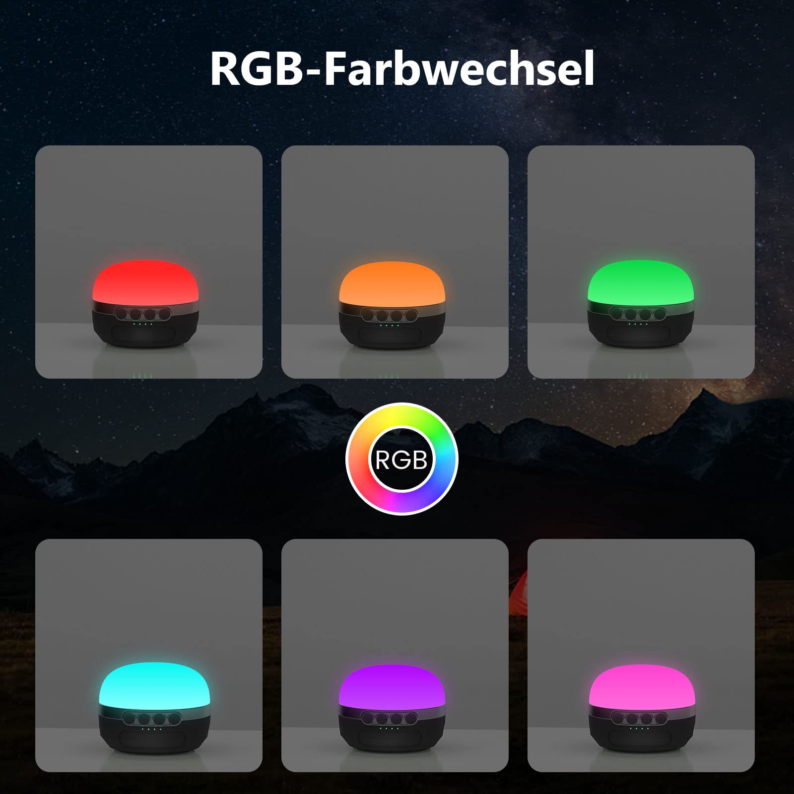 Lampada da campeggio a LED RGB che cambia colore, 8400 mAh, con ricarica USB C, 5 modalità di illuminazione, regolazione continua, impermeabile e forte magnete, per escursioni, interruzioni di