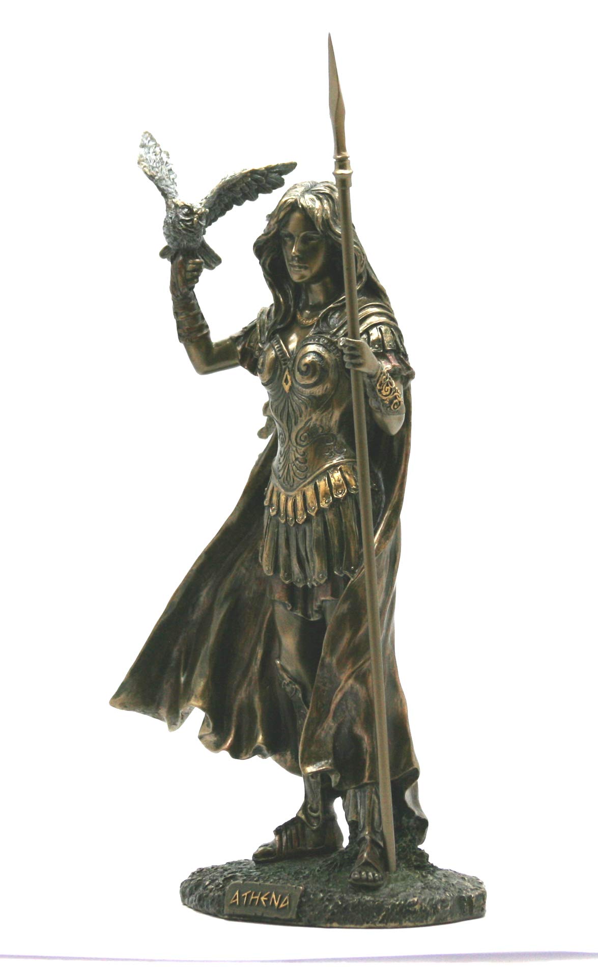 Figura de estatua de la diosa romana griega de Athena Minerva con acabado en bronce