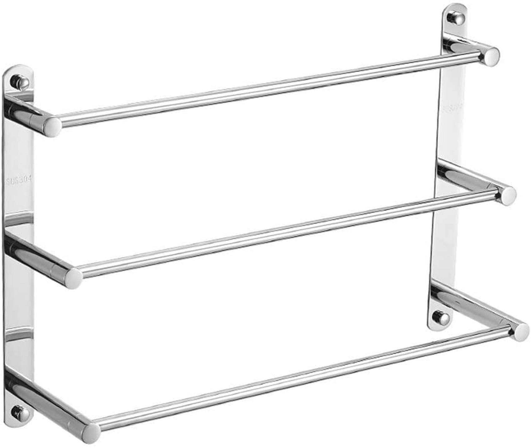 FGXHHS Towel Rail 3-Tier Bath Rack Wall Mounted SUS 304 Stainless Steel Holder 80 cm Shelf Bar Rails for Kitchen Bathroom Toilet Hotel Office