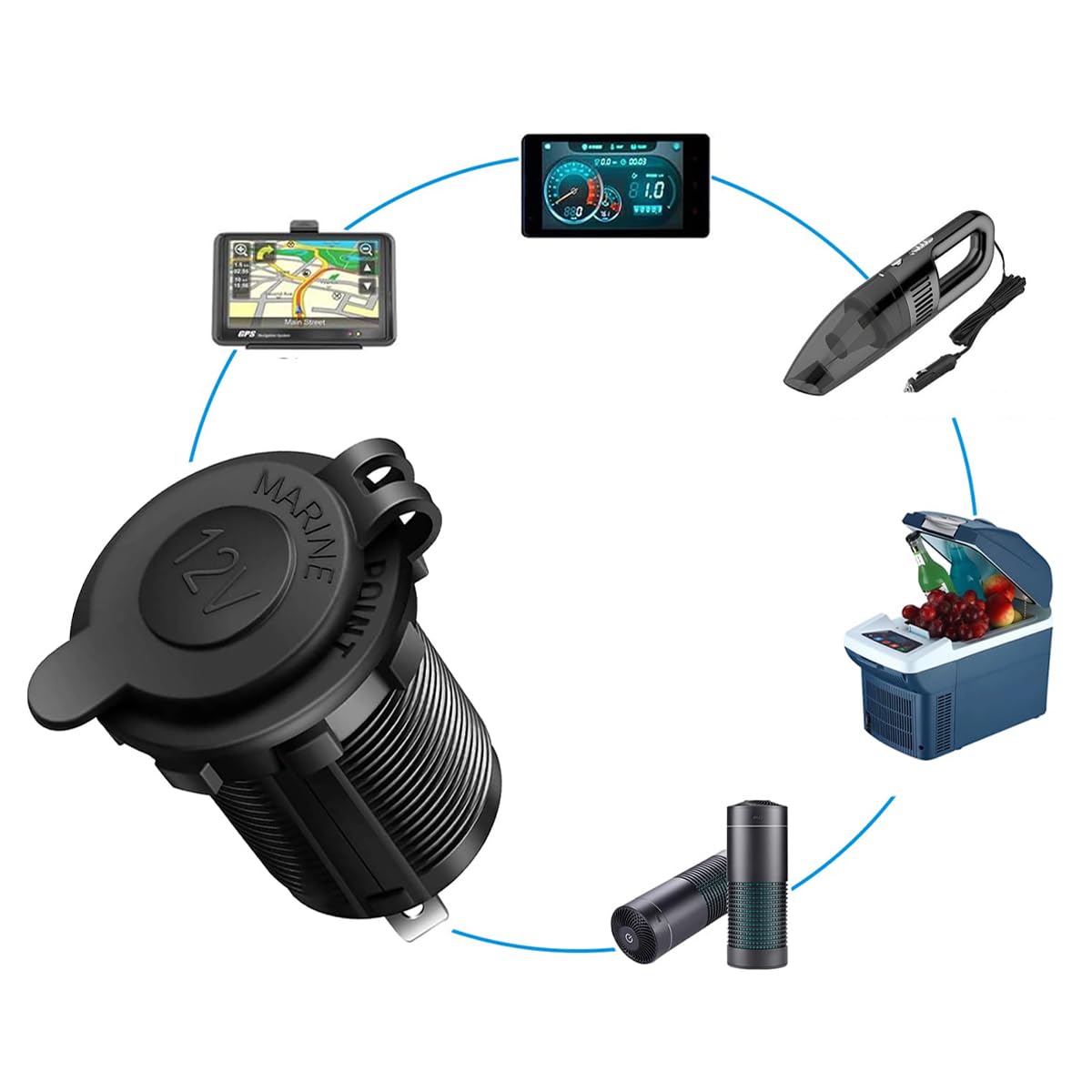 Alide Pannello tipo tenda 3 in 1, presa di ricarica PD+QC3.0+presa accendisigari 12V/24V, pannello presa USB per auto, barca, moto, camion, roulotte