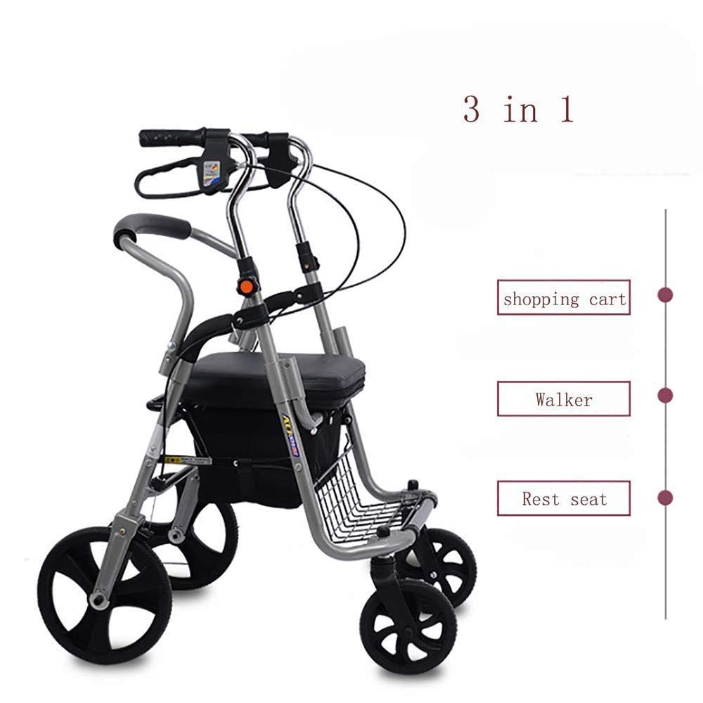 Faltbarer Rollator Einkaufstrolley Vierrad Rollator Lauflernwagen mit gepolstertem Sitz Ergonomische Griffe und Einkaufskorb Geeignet für ältere Menschen Leicht