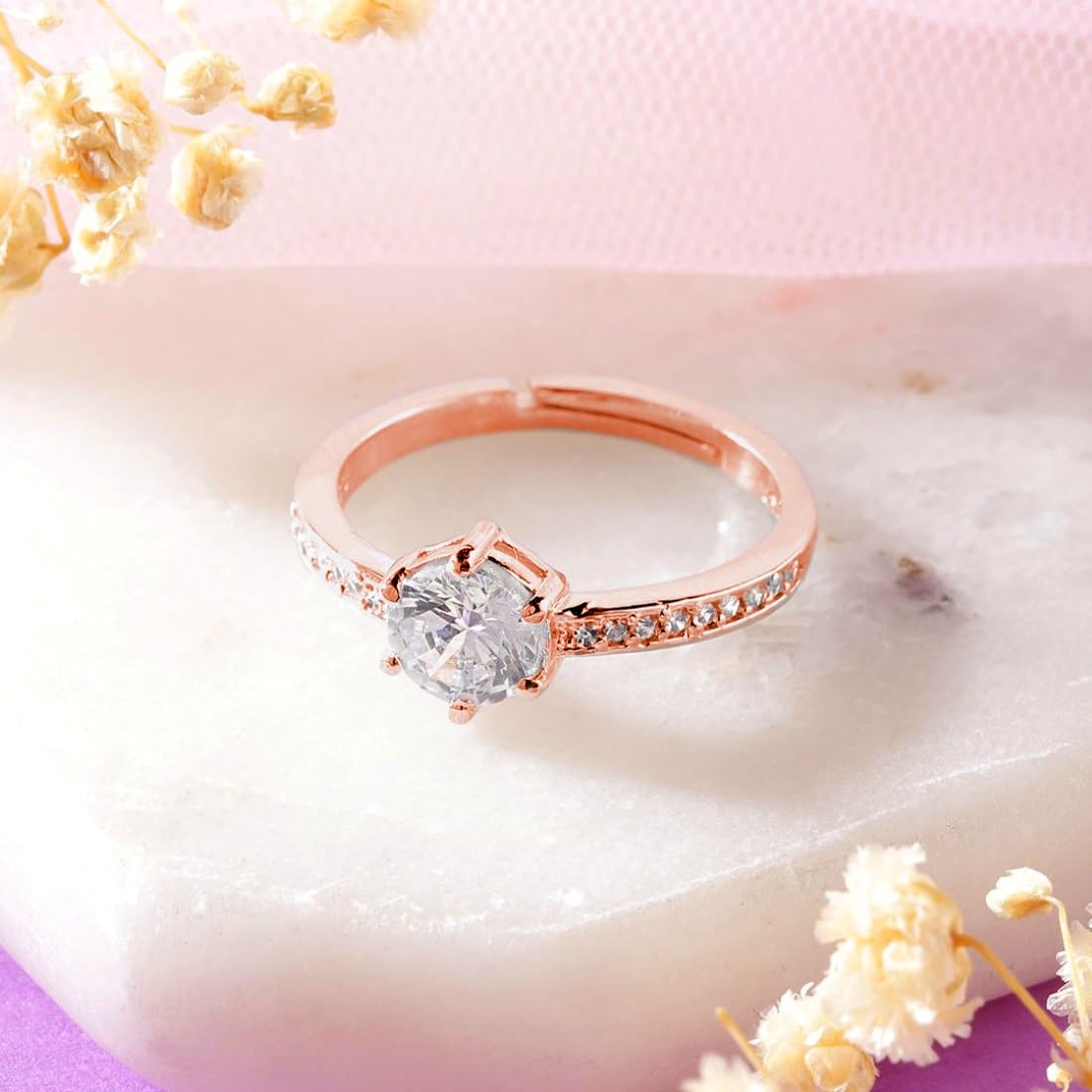 925 Silver CZ Rose Plated Solitaire Ring