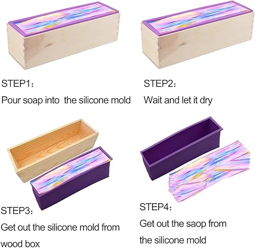 Vista 4 de Kit de corte para hacer jabón de pan, revestimiento de silicona para hacer jabón, caja de madera ajustable con cortador ondulado de acero inoxidable
