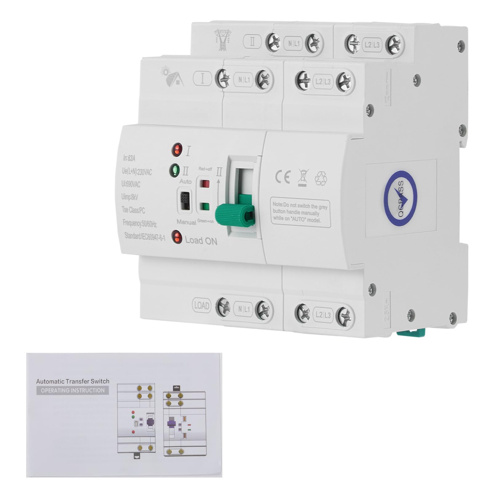Inverseur de source automatique 63A 4P monophasé rail DIN 400V