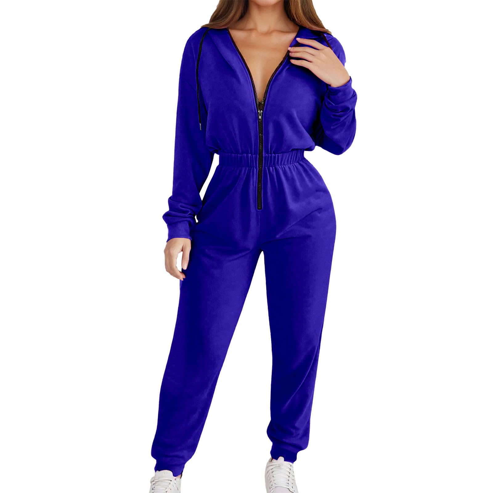 Combinaison grande taille hiver polaire à manches longues avec capuche et cordon de serrage pour tenue décontractée chaude et élégante