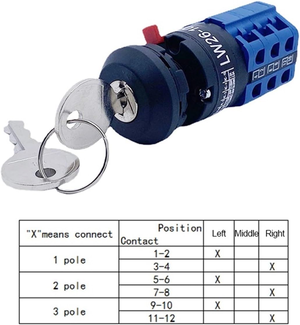 FYOCOXDS LW26-10/3S シングルホールマウント 16.5mm ロータリーチェンジオーバーカムスイッチ ロックキー付き