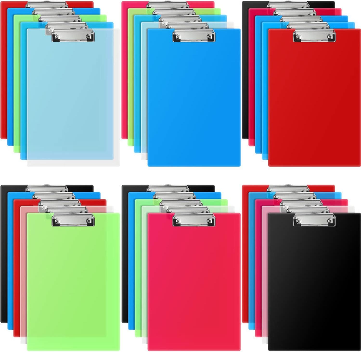 30 Pieces Clipboards, Plastic Clipboards with Low Profile Clip A4 Letter Size Cute Clip Boards Holds 100 Sheets for Home Office Classroom Supplies, 12.5 x 9 Inch (Classic Style)