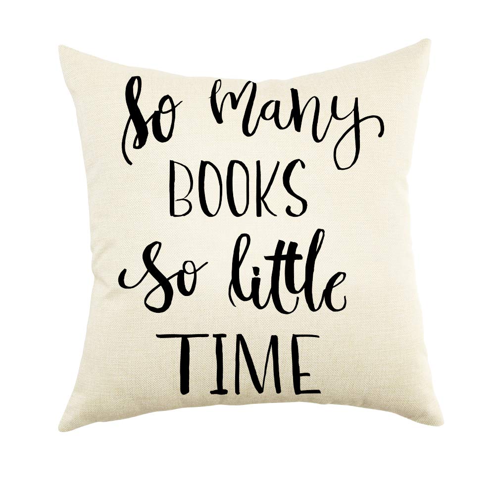 Ogiselestyle So Many Books So Little Time Quote Throw Pillow Cover Reading Decorative Pillowcase Book Lover Cotton Linen Cushion Cover for Sofa Couch 18"x18"