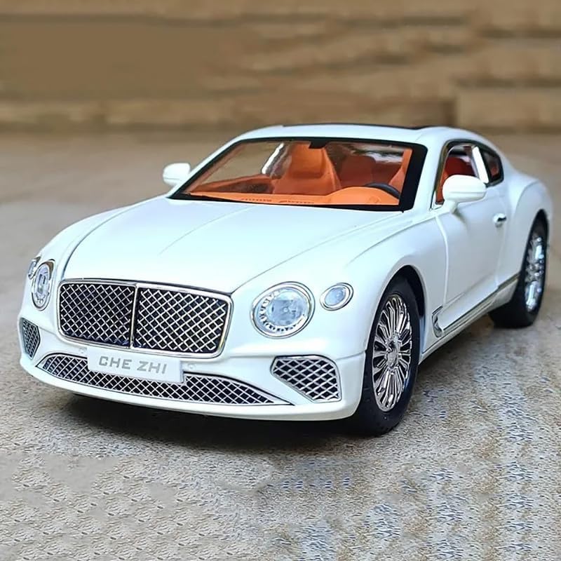 Image of Kids Model 1:24 Bentle Continental Die Cast Metal Car Pull Back Action Opening Doors with Realistic Engine Sound Lights Toy Car Gift for Boys - White