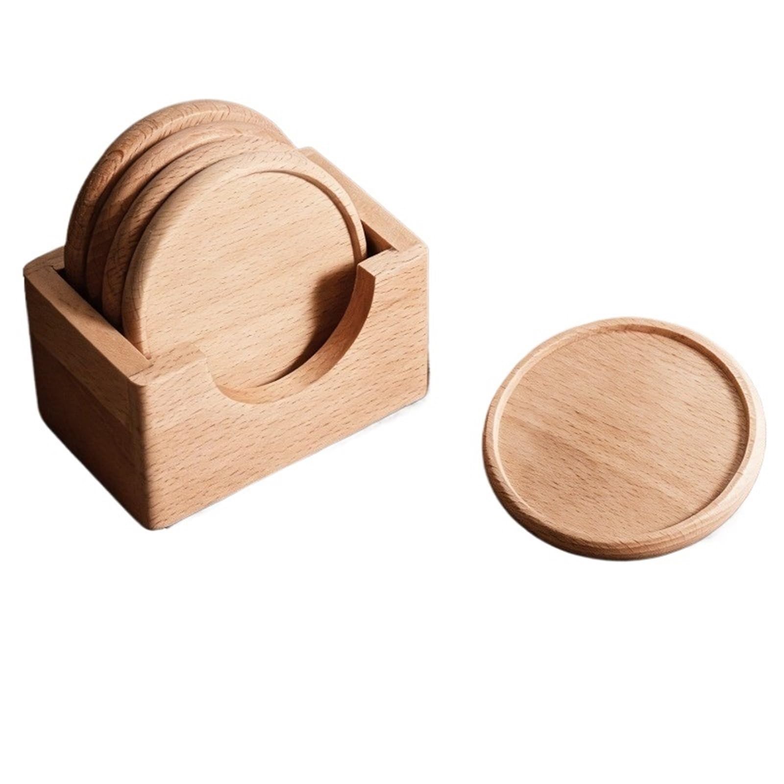 Wooden Round Coasters 6Pcs/Set Solid Wood Coaster Storage Holder