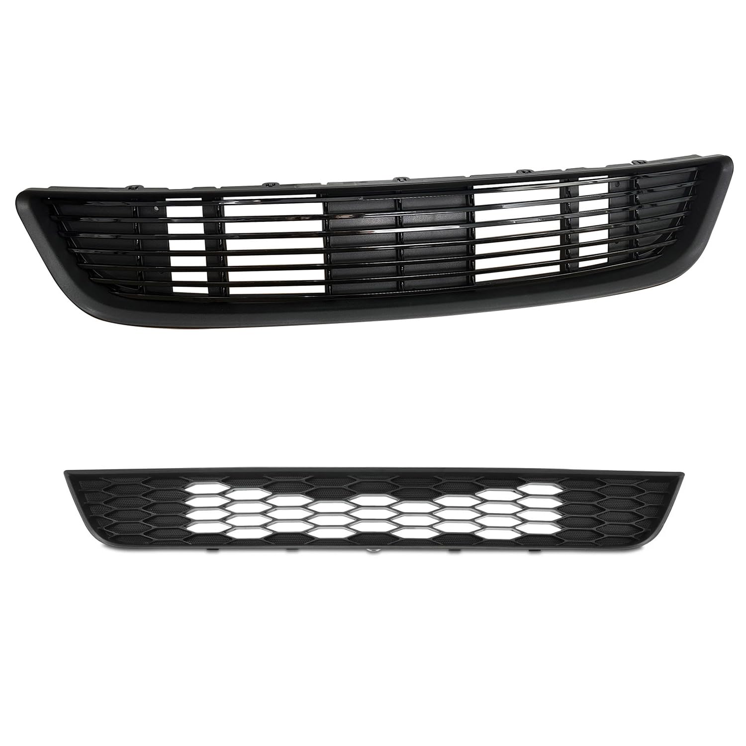 Black Front Upper Grille Assembly California Special Gloss and Lower Grill For 2013 2014 Ford Mustang Base 3.7L 2-Door