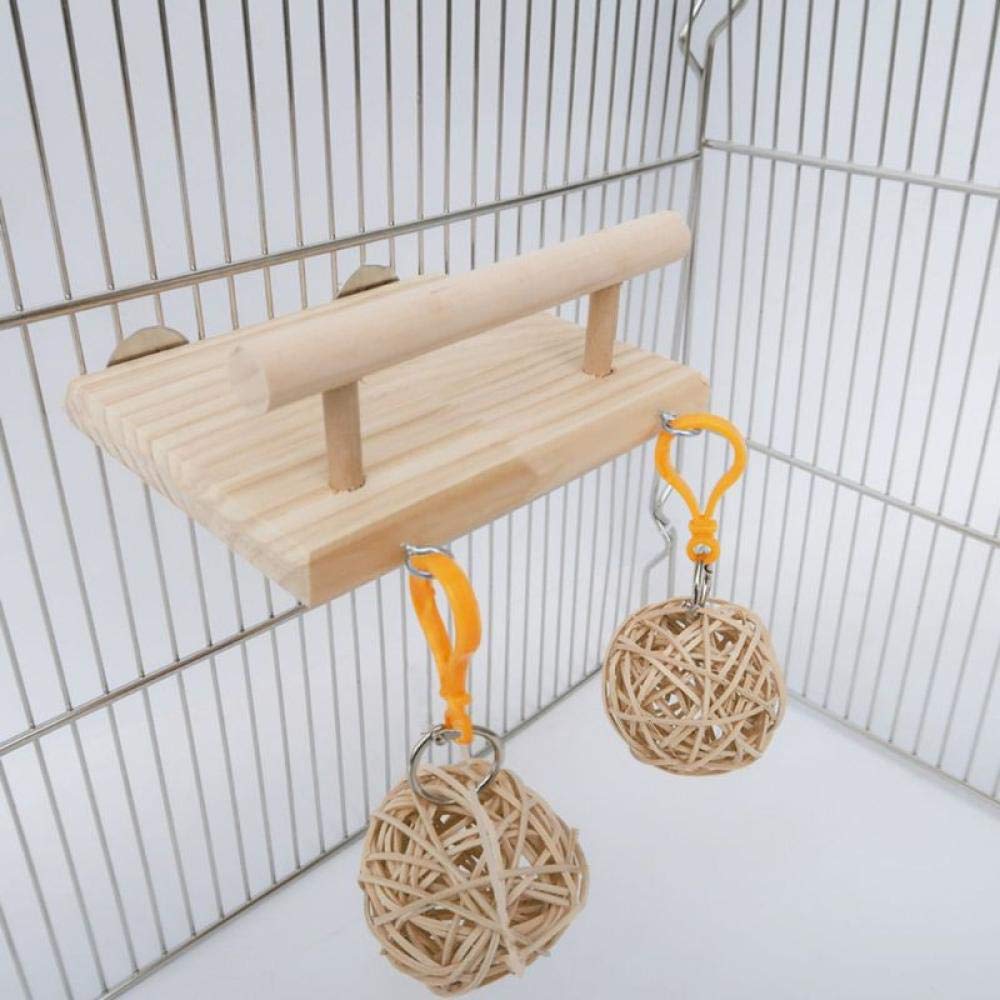 Vogelstangen Hölzerne Vogelstangen Käfigspielzeug Hamster Play Gym Stand Mit Holzschaukel Rattan Ball 1St. 3