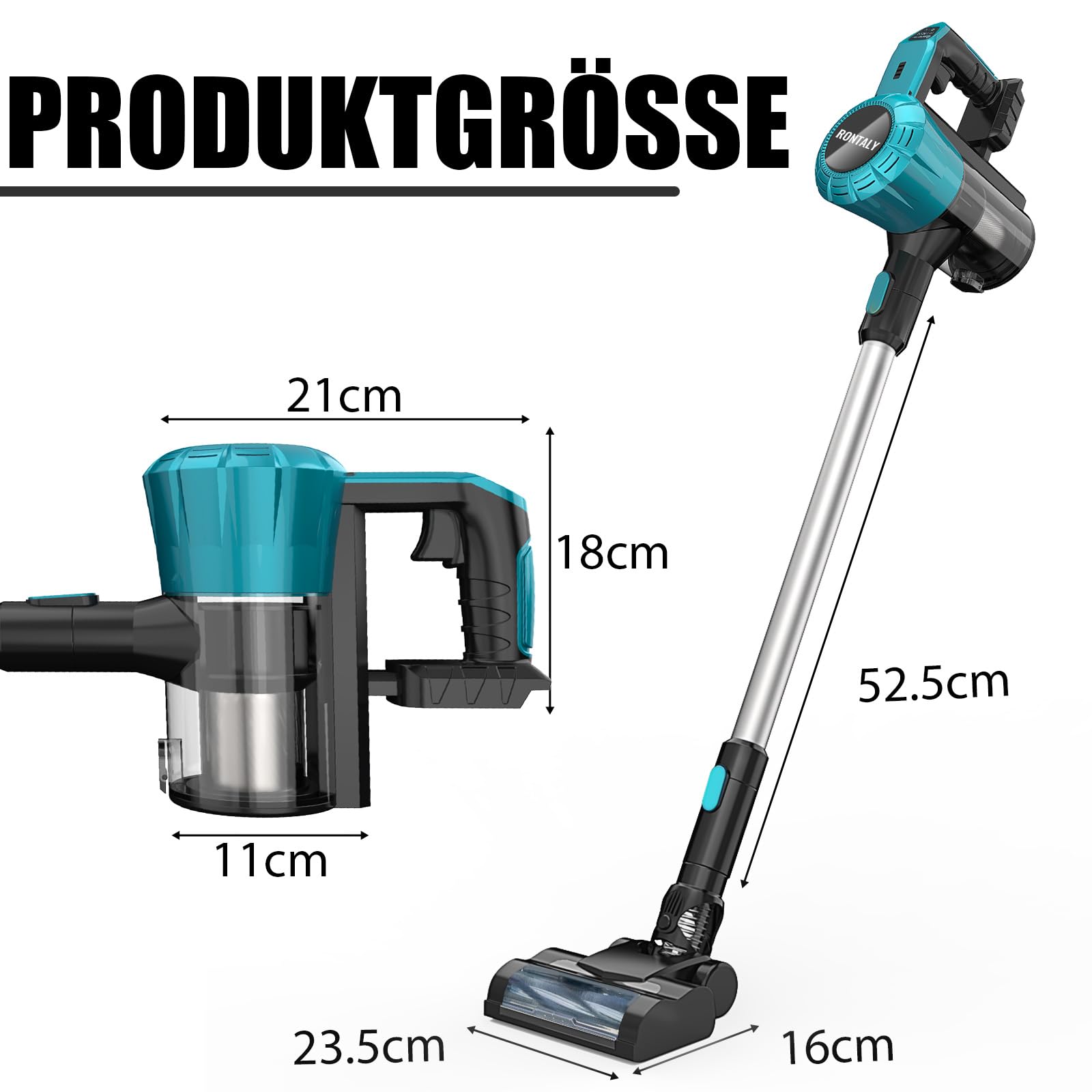 Aspiradora con batería, aspiradora de mano con 2 baterías de 5,5 Ah y cargador, 15000 Pa, potente succión, diseño bajo para debajo de muebles, boquilla giratoria de 180°, incluye accesorios