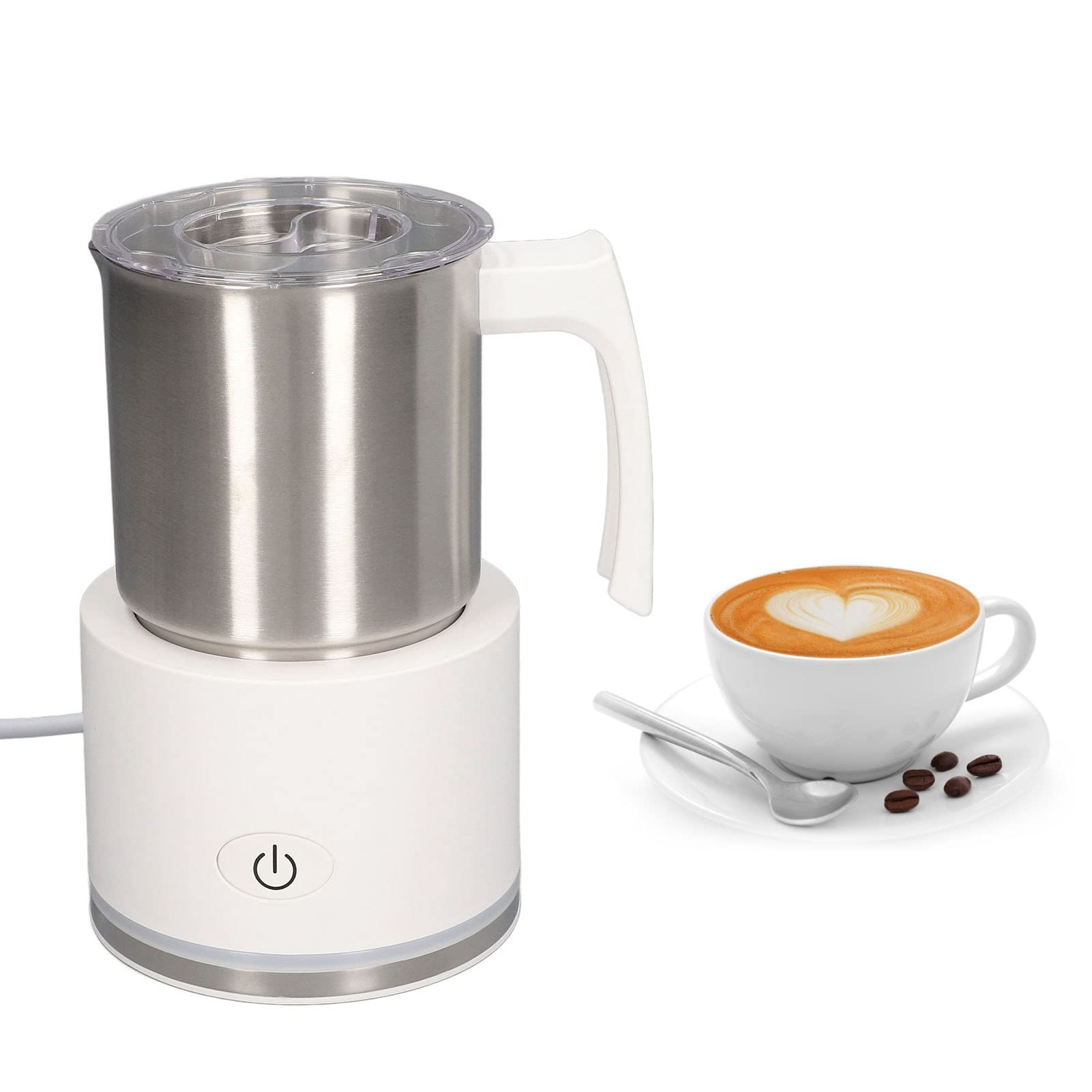 Haofy Espumador de Leche Eléctrico Jarra de Acero Inoxidable de 250 Ml con Funcionamiento Silencioso y Diseño Desmontable para café en Casa, Rutina Matutina, Cocina Pequeña (WHITE)