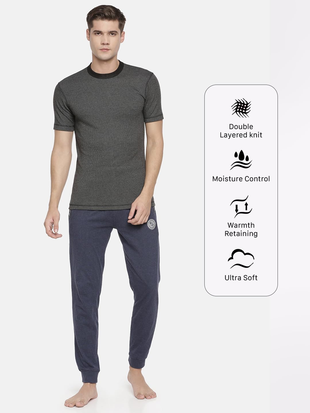 Macroman M-Series Warmax - Maglia termica da uomo, a mezza manica, girocollo, doppio strato, viscosa, cotone, misto poliestere, per il comfort invernale