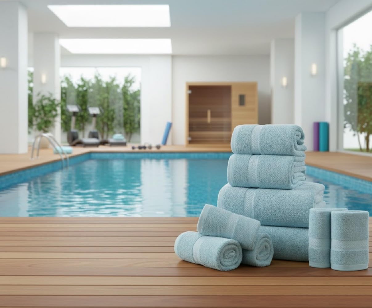 manucci Set di 8 asciugamani in 100% cotone egiziano super morbido, di alta qualità, 4 viso, 2 mani e 2 asciugamani da bagno, per spa, palestra, hotel e bagno, 600 g/m² (menta)