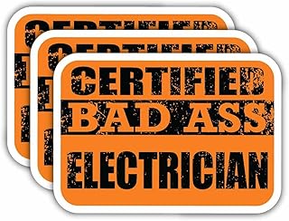 (x3) Certified Bad Ass Electrician Magnets | Cool Funny Occupation Job Career Gift Idea | Magnet Decal for Fridges, Toolboxes, Lockers, Helmets, Hard Hats