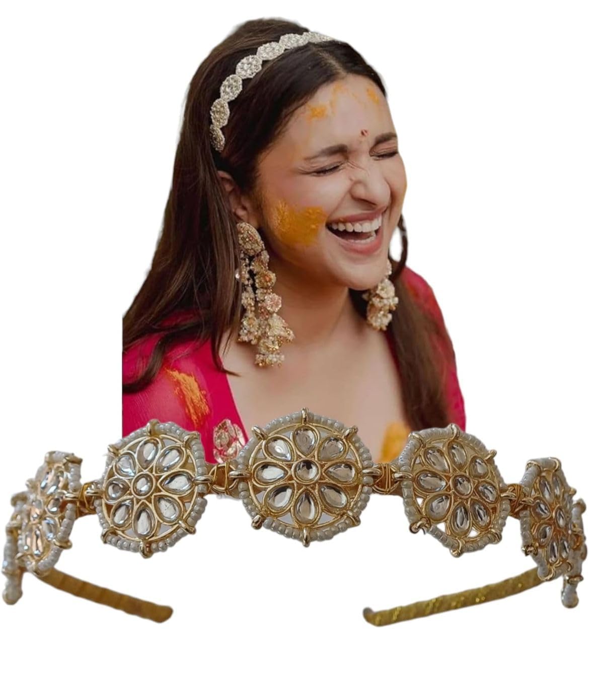 MPK PERFECT Stylish Hair Accessories/Mathapati hairband/Sheesh Patti/Gold Plated Floral Shaped Kundan Studded Hairband pack of 1