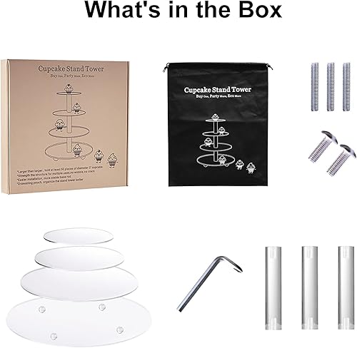 Miniatura 7 de Soporte para magdalenas, soporte redondo de acrílico de 4 niveles, torre de pastelería transparente para boda, cumpleaños, fiesta temática, baby