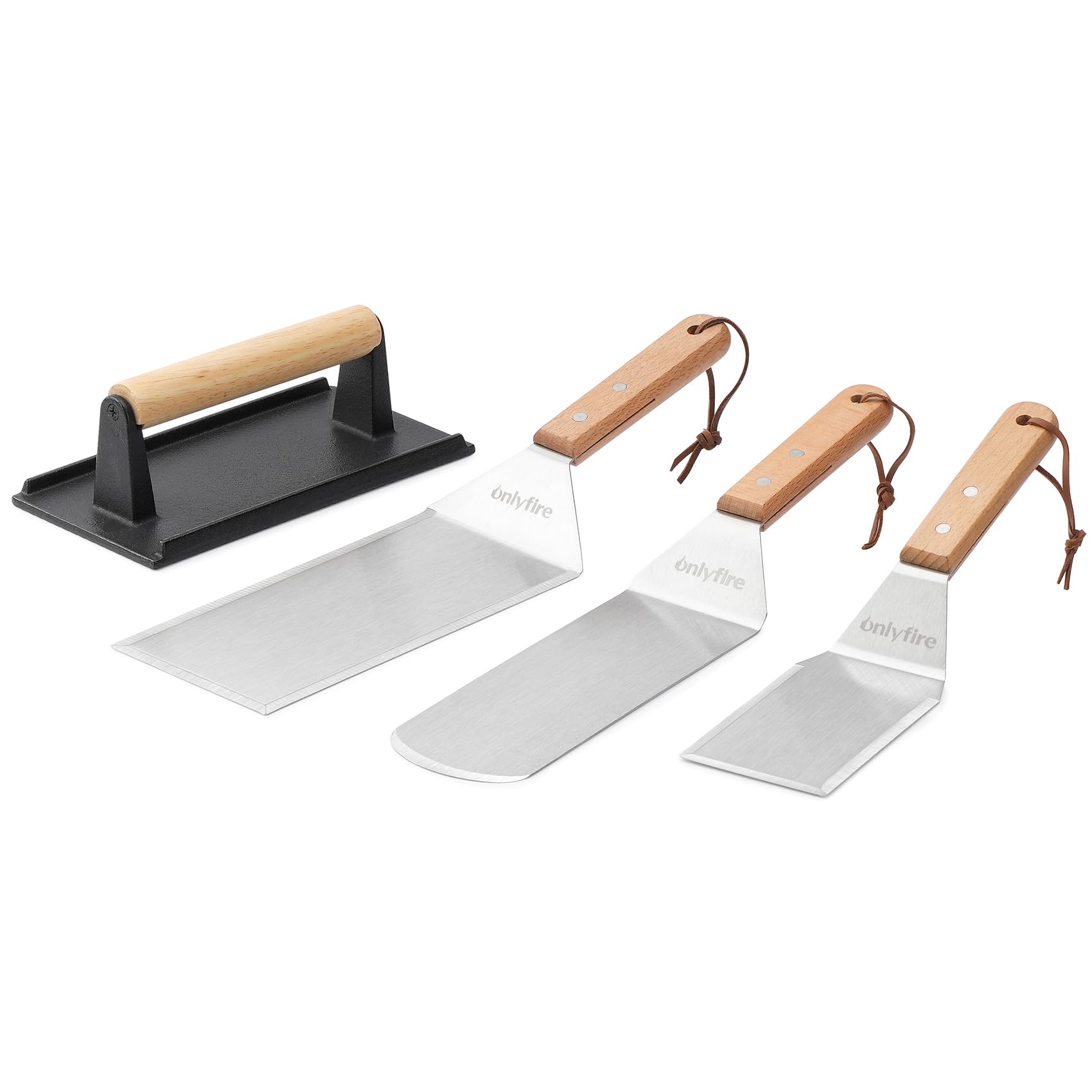 Onlyfire Grillspachtel Plancha Kit – Edelstahl-Grillspachtel, Schaber und Gusseisen-Grillpresse für Flache Tops, Grills, Öfen und Herde