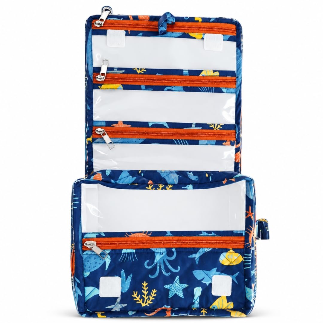 Playful Plunge Foldable Travel Kit | Multipurpose All-in-One Compact, Foldable, Durable, Lightweight, Waterproof, Bag | Travel Friendly Pouch Ideal for Diaper, Medicines & Toiletry (Sea & Ocean Print)