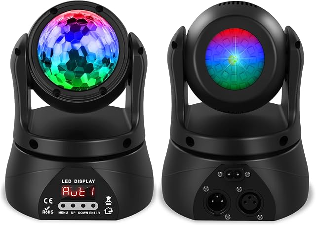UKing Disco Ball Light, Mini Moving Head Party Light 15 Channel DMX512 Control, LED Stage Light 4 in 1 Sound Activated for Halloween ChristmasIndoor Outdoor Party Club Bar Birthday Live Show (1 pcs)