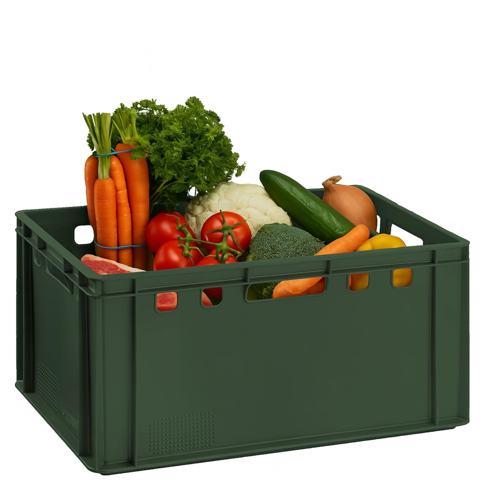 BURI 2 cajas para carniceros, 60 x 40 x 30 cm, E3 alto, extremadamente robustas, apilables, aptas para alimentos, apilables (verde oscuro)
