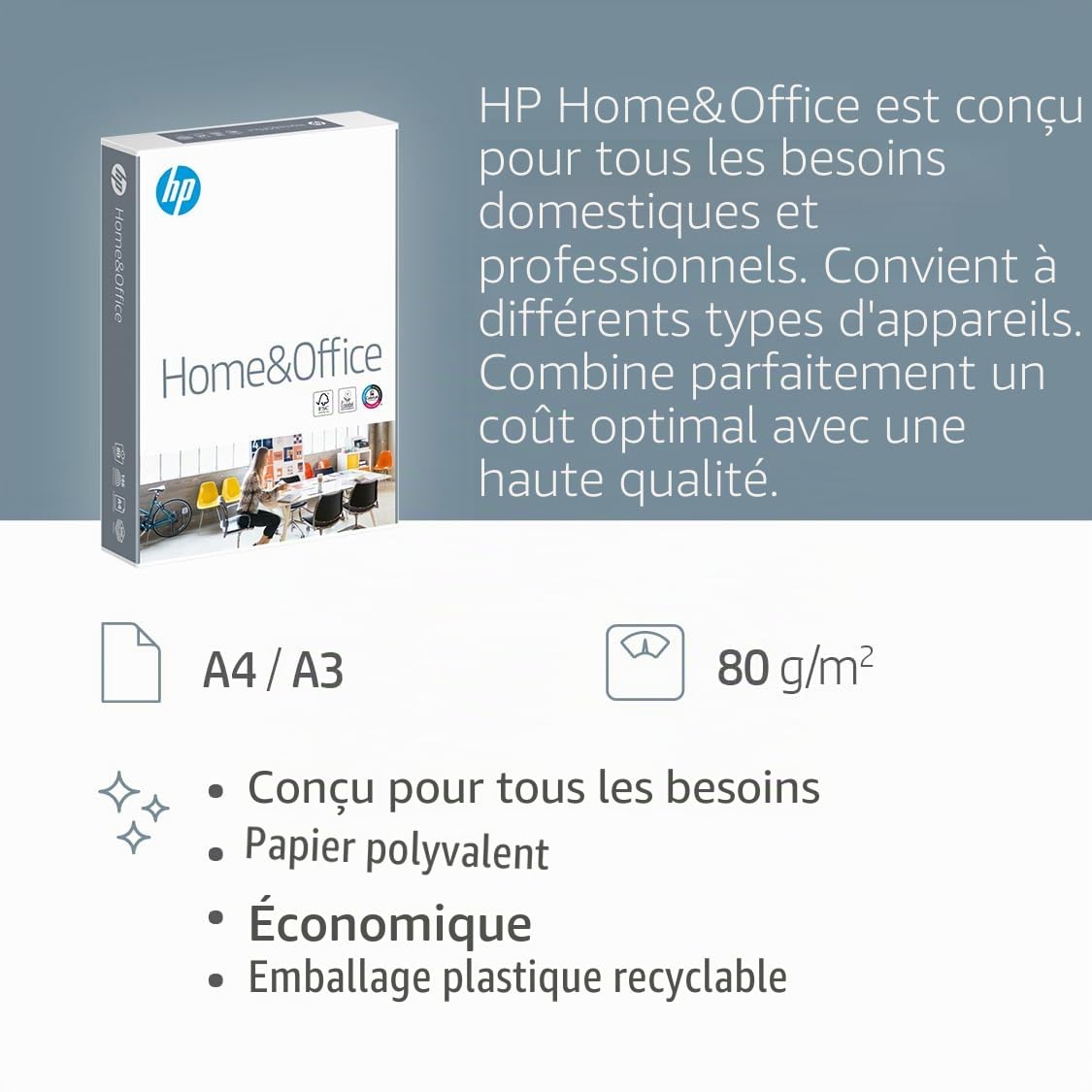 HP Home and Office - Papier Multifonction Blanc 80 g/m² A4 - Carton de 3 x 500 Feuilles