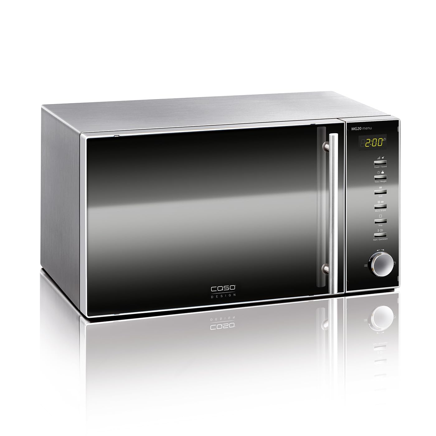 Caso | MG20 menu 2-in-1 Mikrowelle mit Grill | 800 W, Grill 1000W, 20 L, 2 Kombiprogramme + 14 Koch-Programme, Design Edelstahl und verspiegelt