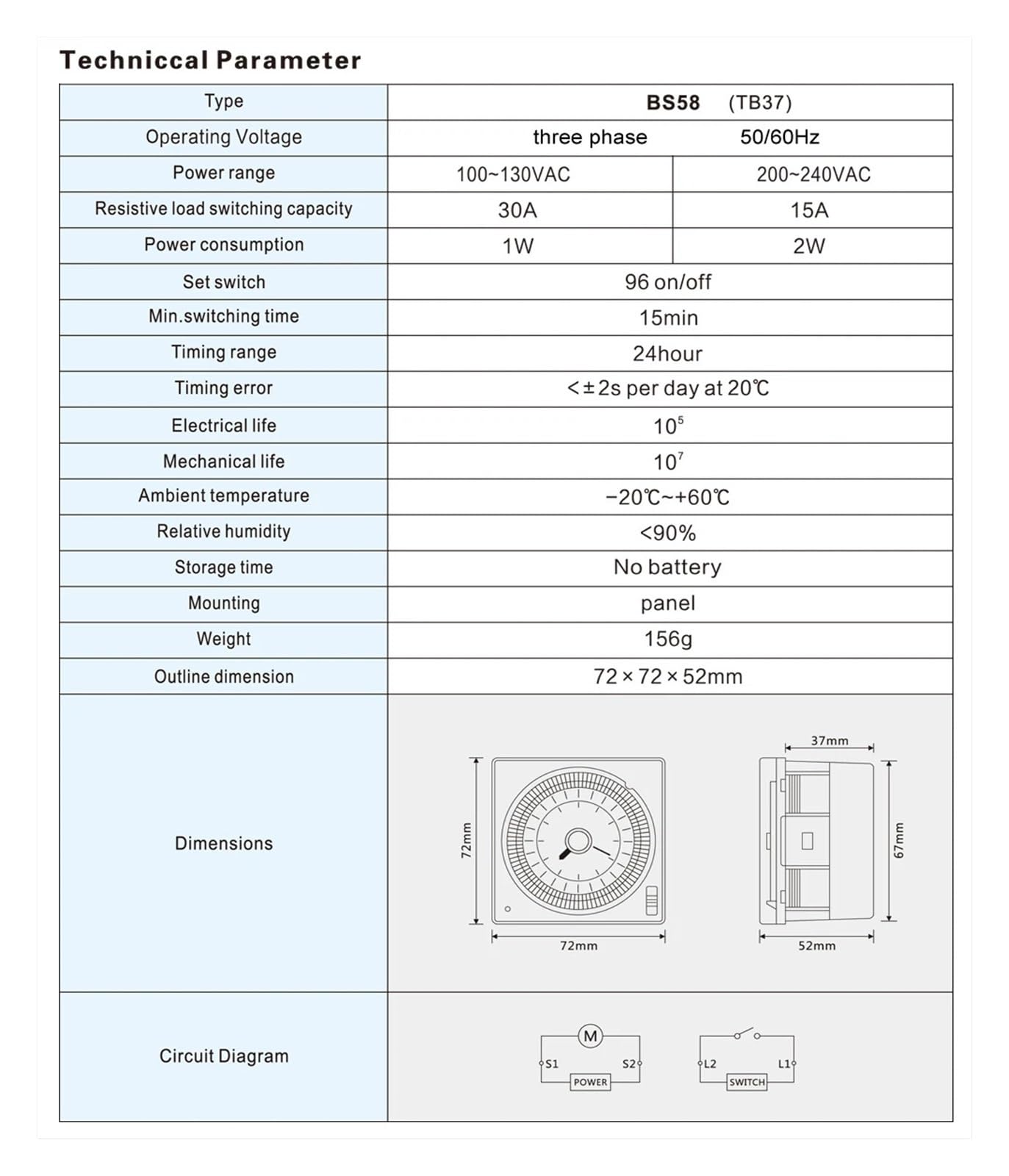 Mini Interruptor de Temporizador mecánico, Temporizador mecánico con 96 Veces de Encendido/Apagado por día Unidad de configuración mínima 15 Minutos (Size : 110v)