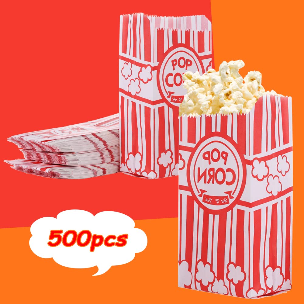 500-Pack 1 Oz Paper Popcorn Bags - Red & White Striped, Disposable, Grease-Resistant For Parties